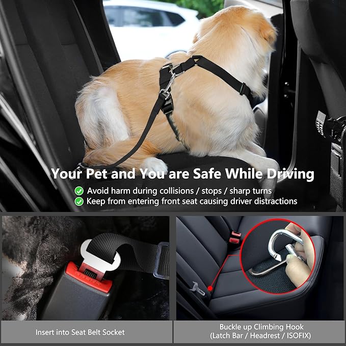 Dog Seat Belt, Safety Vest Dog Car Harness with Adjustable Buckle Dog Seat Belt for Vehicle Nylon Pet Safety Seat Belts Heavy Duty(XL, Black Daisy)-Mewly Pet