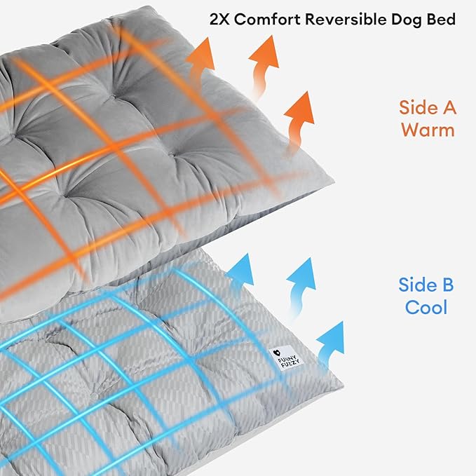 FUNNY FUZZY Washable Dog Bed,Reversible Plush Dog Crate Mat, Soft Fluffy Kennel Pad,Pet Sleeping Mattress for Large,Jumbo,Medium Sized Dogs Breeds,Indoor Cats,41.7" × 28.3", Light Grey-Mewly Pet