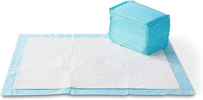 Amazon Basics X-Large Absorbent Puppy Pads, Leak-Proof, Quick-Dry, 28 x 34 Inches, Pack of 50, Blue & White-Mewly Pet