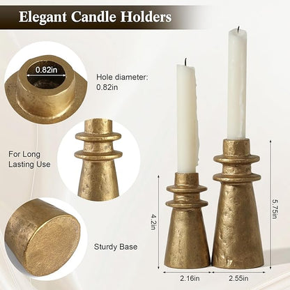 Vintage Brass Handcrafted Iron Taper Candle Holders - Set of 2 Decorative Candle Stands for Weddings, Dining, and Parties