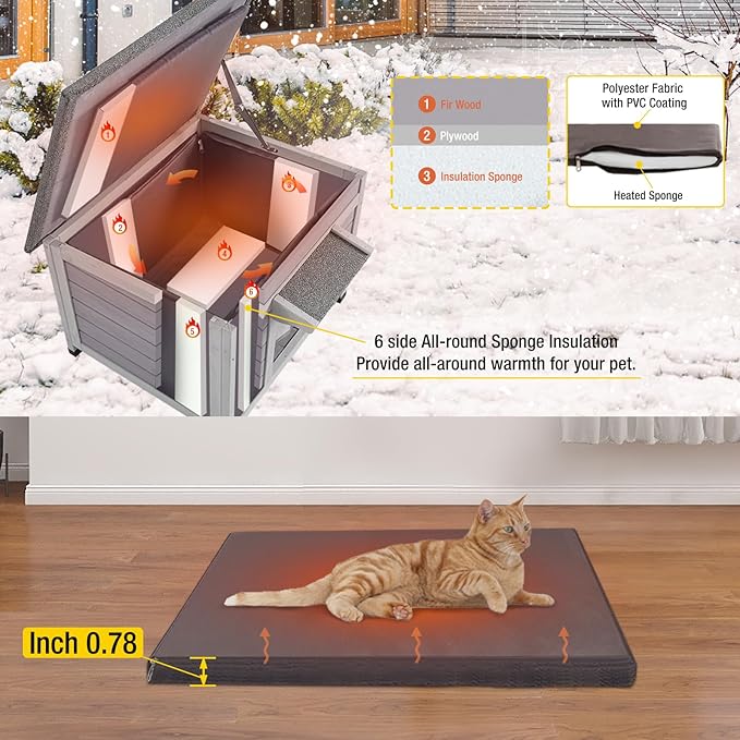Cat House for Outdoor Cats Insulated Feral Kitty Shelter with Warm Liner for Winter Waterproof Rabbit Hutch for Bunnies,Cats-Mewly Pet