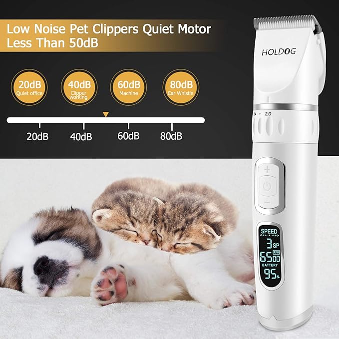 Dog Clippers Professional Heavy Duty Dog Grooming Clipper 3-Speed Low Noise High Power Rechargeable Cordless Pet Grooming Tools for Small & Large Dogs Cats Pets with Thick & Heavy Coats-Mewly Pet