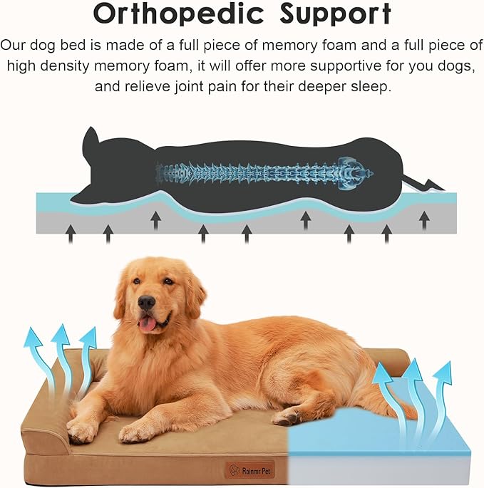 Chew Proof Dog Bed, 3" Memory Foam Dog Bed for Medium and Large Dogs, Removable and Washable Microsuede Cover, Waterproof Liner, Nonskid Bottom, 41x27 Inches XL Khaki-Mewly Pet