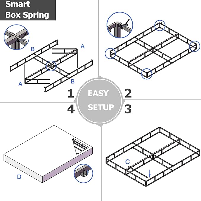 Queen Box Spring 5 Inch Low Profile Heavy Duty Metal Frame Mattress Foundation for Queen Size Bed, Quiet Noise-Free,Easy Assembly, 3000lbs Capacity