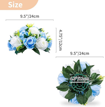 NUPTIO Pcs of 2 Fake Flower Ball Arrangement Bouquet,15 Heads Plastic Roses with Base, Suitable for Our Store's Wedding Centerpiece Flower Rack for Parties Valentine's Day Home Décor (Blue & White)