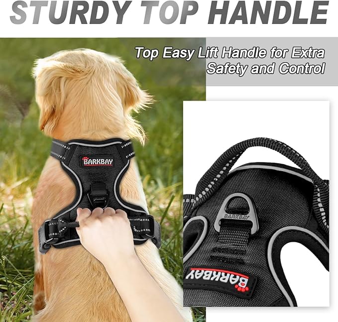 BARKBAY No Pull Dog Harness Front Clip Heavy Duty Reflective Easy Control Handle for Large Dog Walking(Black,XL)-Mewly Pet