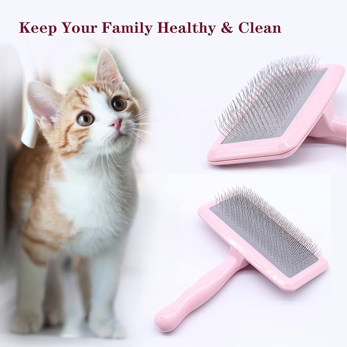 Air Cushion Slicker Brush for Dogs Cats,Soft Pin Shedding Brush for Short Haired Dog,Cat, Pet Grooming Wire Brush for Thin Curly Matted Tangled Hair,14mm(0.55"),Pink-Mewly Pet