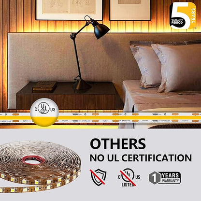 EMITEVER COB LED Strip Lights Warm White 32.8ft, 3000K 24V Dimmable Tape Light Premium High Density, 305LM+/ft, 4800LEDs, Ra 90+, 3W/FT, UL Listed for Cabinets, Shelves(Power Supply Sold Separately)