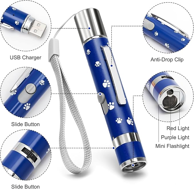 EAWONGEE Cat Toys, Interactive Toy for Cats with 7 Light Projection Modes, Interactive Kitty and Pet Dog Toy for Training Chaser, 2 Pieces Blue-Mewly Pet