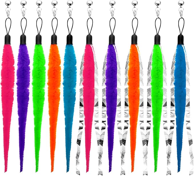 Cat Worm Toy with Foil, 10 PCS Cat Wand Attachments Worms Toy Interactive Cats Wand Attachments Worms Toys for Indoor Cats-Mewly Pet