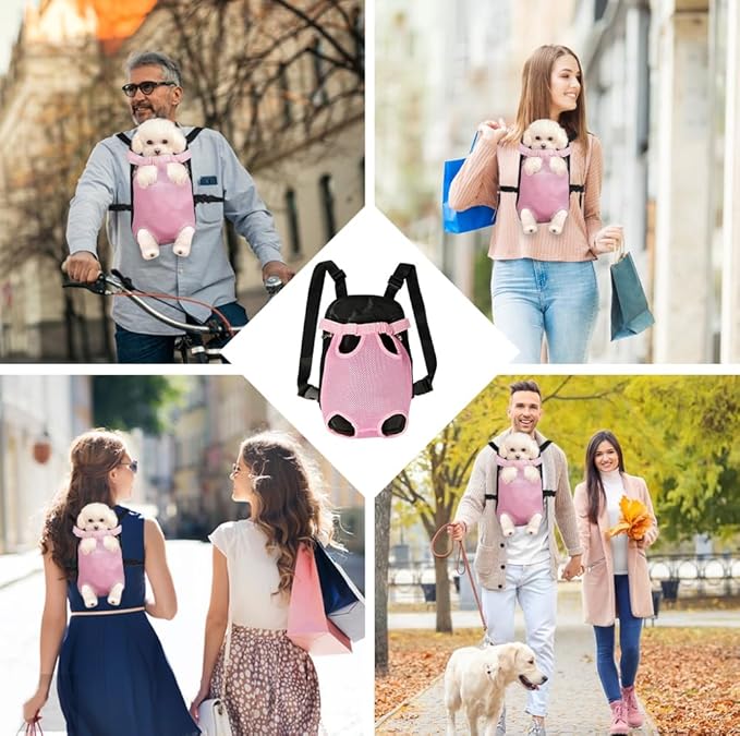 FEimaX Dog Carrier Backpack Pet Legs Out Front Cat Travel Bag, Adjustable Puppy Backpacks Carriers Hands-Free for Small Medium Dogs Cats Hiking Traveling Camping Daily Walking (X-Large, Pink)-Mewly Pet