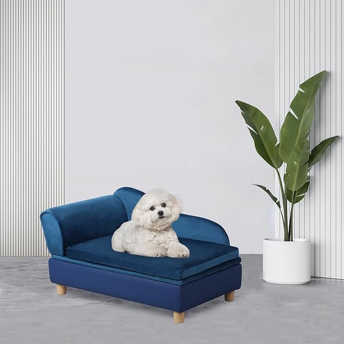 Pet Bed Sofa, Puppy Bed with Storage, Small Dog Couch with Removable & Washable Cushion, Comfy Pet Couch Bed for Cats & Puppy (Blue)-Mewly Pet