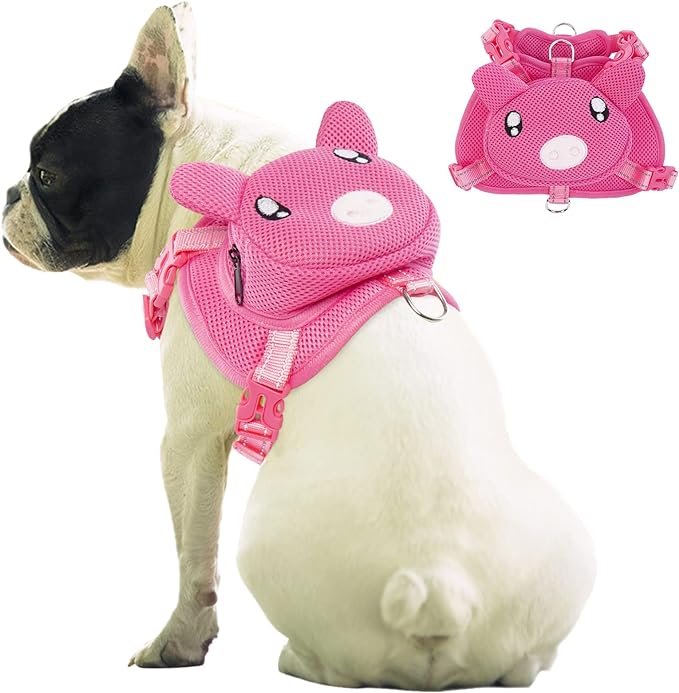 IDOMIK Dog Backpack Harness, No-Pull Dog Backpack with D-Ring for Small Medium Dogs, Cute Self Carrier Backpack for Dogs to Wear, Adjustable Dog Harness Backpack for Traveling Camping Hiking,Pig,L-Mewly Pet