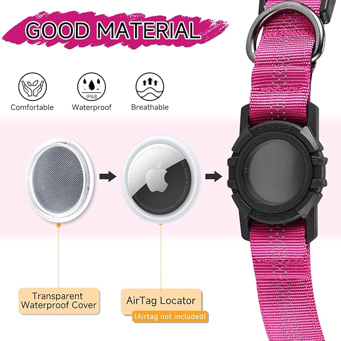 Dog Collar Compatible with Airtag, with Waterproof Cover, Multiple Colors, Multiple Sizes, Breathable Cotton and Linen Material, Suitable for Small, Medium and Large Dogs-Mewly Pet