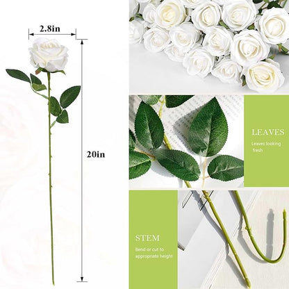 120 Pcs Artificial Roses Bulk Velvet Silk White Roses White Roses for Wedding Centerpieces Bridal Bouquet Mohter's Day Home Decor (120, White)
