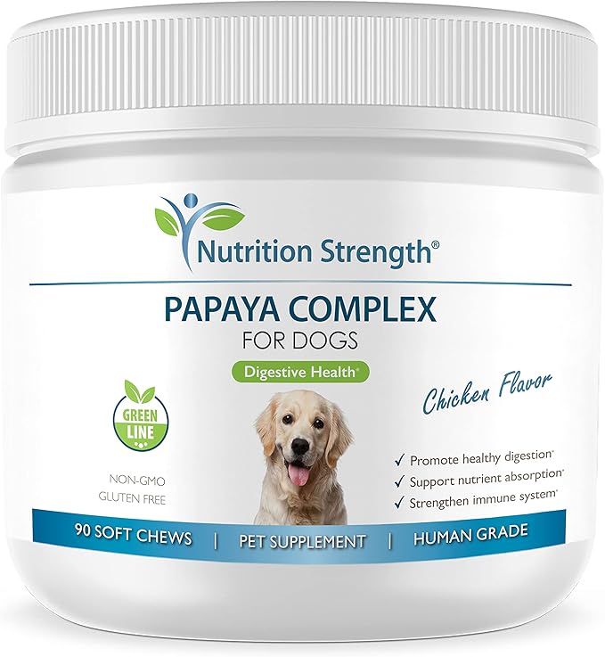 Papaya for Dogs Digestive Enzyme Complex to Support Normal Intestinal Function, Boost Immunity, with Organic Papaya Fruit + Papain, Protease & Amylase, 90 Soft Chews-Mewly Pet
