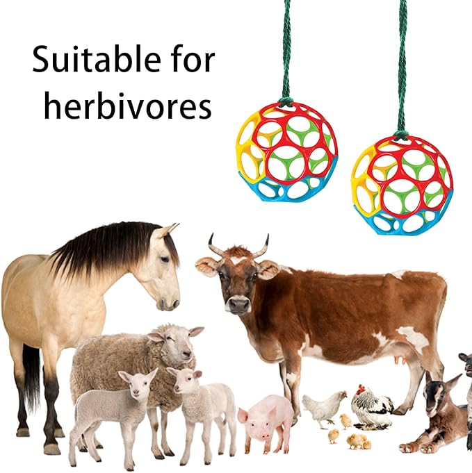 Besimple 2 Pack Horse Treat Ball Hay Feeder Toy, Goat Feeder Ball Hanging Feeding Toy for Horse Goat Sheep Relieve Stress (Colorful)-Mewly Pet
