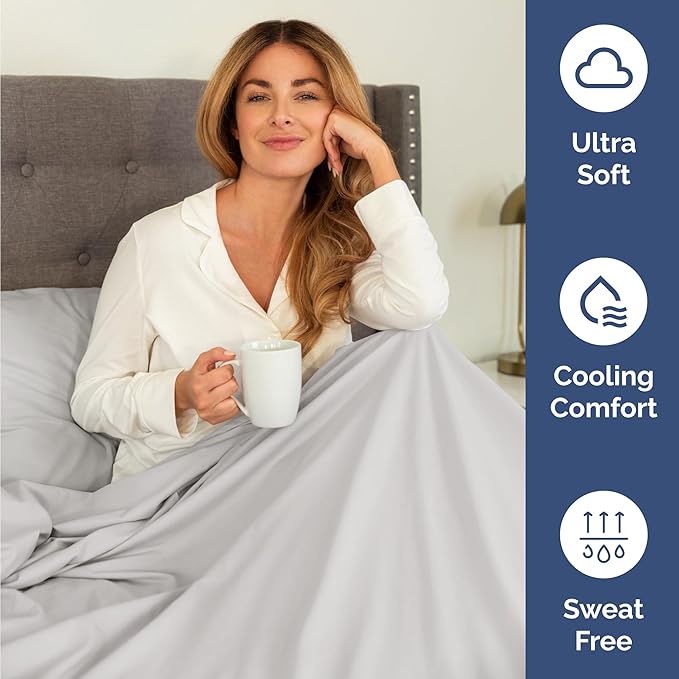 Twin 4 Piece Sheet Set - Comfy Breathable & Cooling - Ultra-Soft Hotel Luxury Bedding Set w/ 8-16 Inch Deep Pockets - 1 Flat & 1 Fitted Sheet & 2 Pillowcases - Wrinkle Free & Easy Care - French Grey