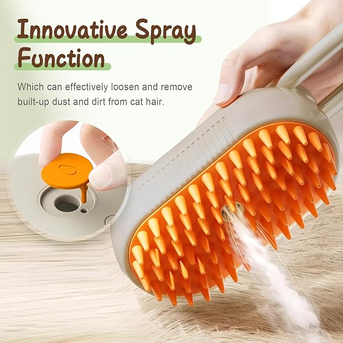 New Cat Steam Brush, 3 in 1 Pet Steam Groomer Brush, Rechargeable Pet Steam Groomer Comb for Massaging and Cleaning Shedding Pets Hair, Multifunctional Hair Removal Comb for Cats Dogs (Khaki+White)-Mewly Pet