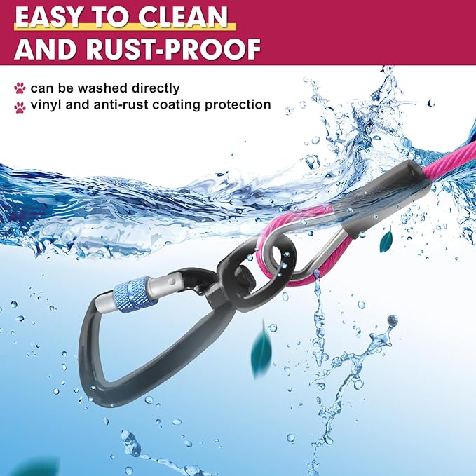 Snagle Paw Dog Leads for Yard 70FT-1000LBS Break Strength,Heavy Duty Tie Out Cable for Dogs with Swivel Lockable Hook & Spring,Chew Proof Dog Chain for Outside,Dog Run Cable for Medium Large Dogs-Mewly Pet