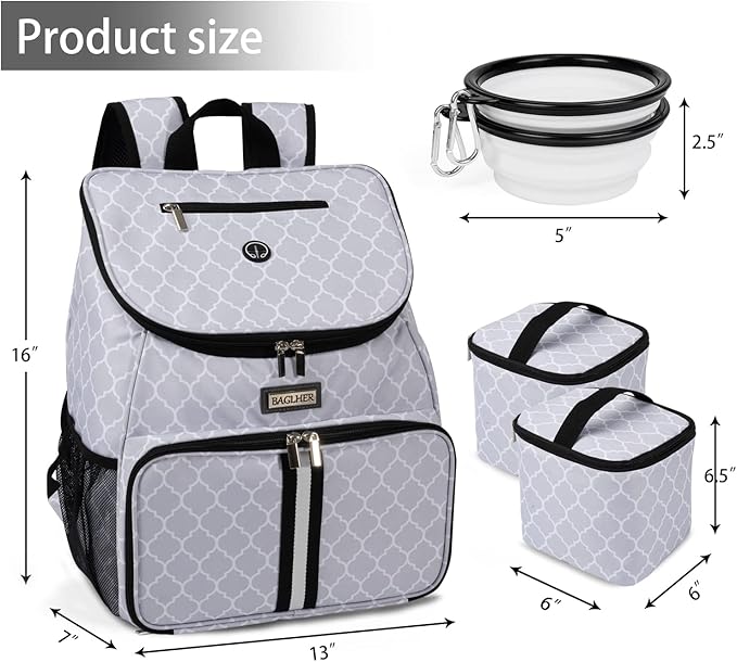 BAGLHER丨Dog Travel Bag, Airline Approved Pet Supplies Backpack, Dog Travel Backpack with 2 Silicone Collapsible Bowls and 2 Food Baskets-Mewly Pet