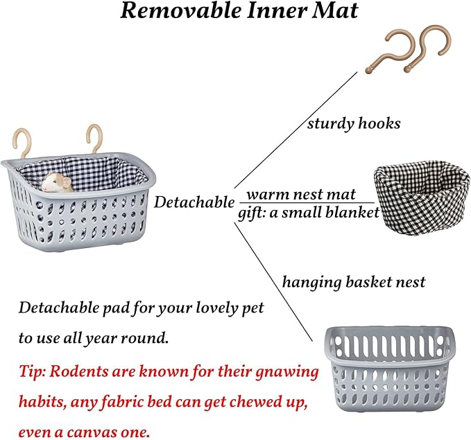 JWShang Rat Hammock for Cage, Chew Proof Hanging Basket Bed with Sturdy Hooks, Pet Cage Accessories, Safe Cozy Small Animal Rodent Hammock for Sugar Glider Mice Snuggling Sleeping-Mewly Pet