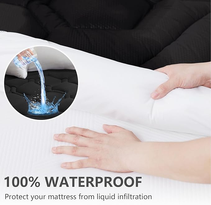 Twin XL Mattress Pad Waterproof, Soft Cooling Mattress Topper for College Dorm, Extra Long Twin Mattress Cover Protector Washable, Deep Pocket 8-21" (39x80 inch, Black)