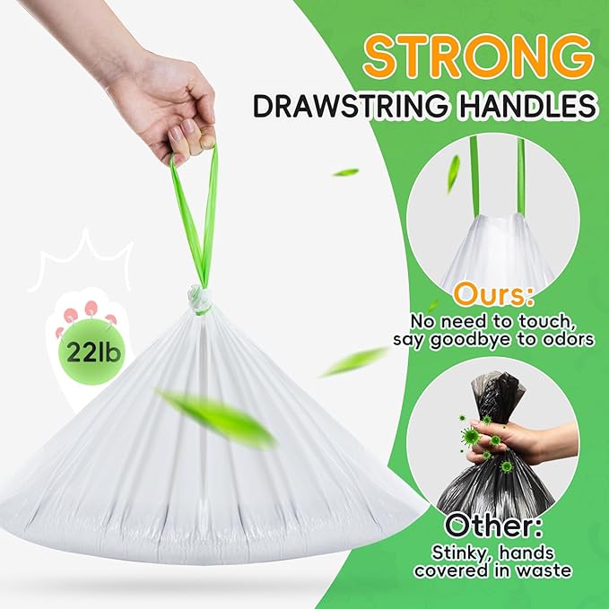 120 Pack Cat Litter Box Liners for Meo Want SC01, MW-SC02, MW-LR01,1.5 Mil Thick Drawstring Heavy Duty Leak-proof Disposable Smart Self-Cleaning Litter Box Robot Waste Drawer Trash Bags 18" x 12.6"-Mewly Pet