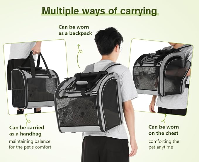 Pecute Cat Backpack with Widened Interior Space, Upgraded Dog Backpack Carrier with Various Ways to Carry, Pet Backpack with Breathable Mesh, Pet Travel Carrier with Soft Padded, Reinforced Support-Mewly Pet