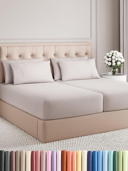 Split King 7 Piece Sheet Set - Comfy Breathable & Cooling - Soft Hotel Luxury Bedding Set with 8-16 Inch Deep Pockets - 1 Flat & 2 Fitted Sheet & 4 Pillowcases - Wrinkle Free & Easy Care - Light Grey