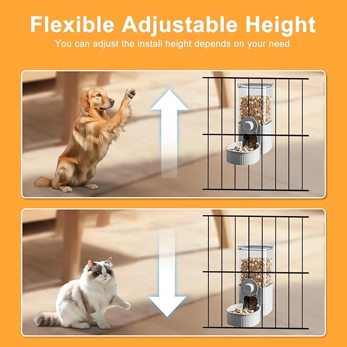 Auto Gravity Food Dispenser for Cage Hanging, 41OZ Capacity Hanging Automatic Pet Cage Feeder, Food Bowl for Cats Dogs Rabbit Ferret Chinchilla Bird Hedgehog Guinea Pig (Grey)-Mewly Pet