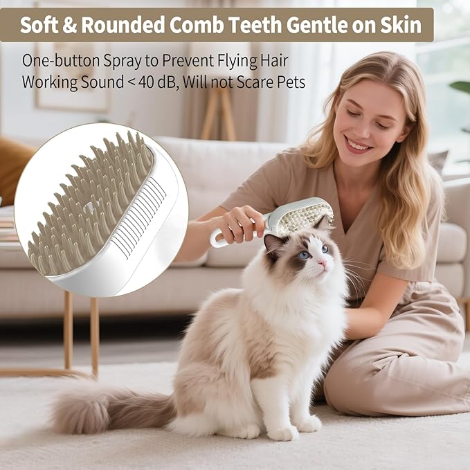 New Cat Steam Brush for Shedding Dog Brush with Steam Pet Hair Cleaning Brush Comb for Spray 4 in 1 Pet Grooming Soft Silicone Brush for Long & Short Haired Pets (White)-Mewly Pet