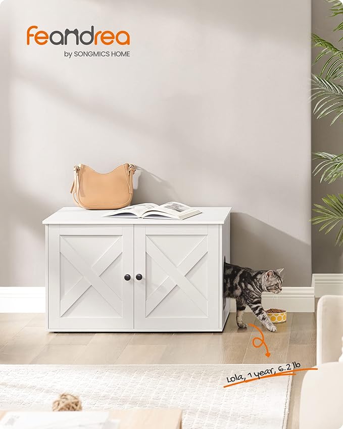 Feandrea Cat Litter Box Enclosure, Litter Box Furniture Hidden with Removable Divider, Indoor Cat House, End Table, 31.5 x 20.9 x 19.7 Inches, White UPCL002W01-Mewly Pet