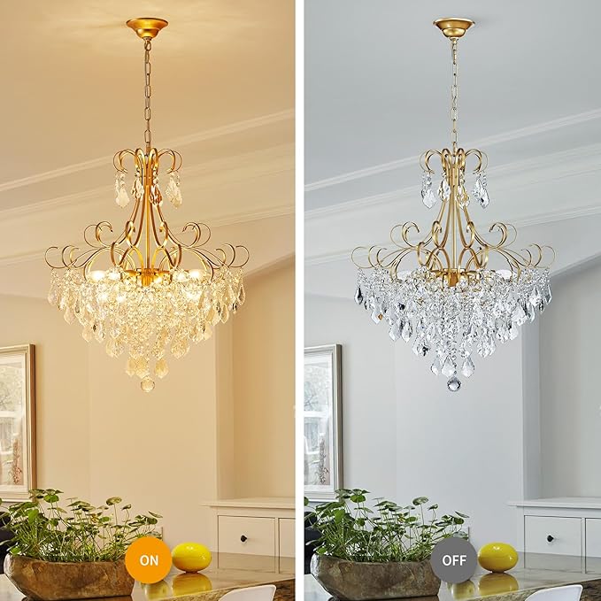 WUZUPS Crystal Chandelier 10-Light Pendant Ceiling Light Modern Lighting Fixture for Dining Room Hallway Bedroom Kitchen Bathroom, H 27.6" x W 22.8", E12 Base, Gold