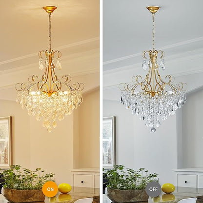 WUZUPS Crystal Chandelier 10-Light Pendant Ceiling Light Modern Lighting Fixture for Dining Room Hallway Bedroom Kitchen Bathroom, H 27.6" x W 22.8", E12 Base, Gold