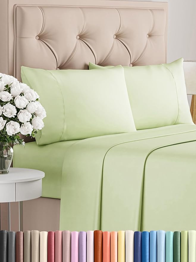 Twin 4 Piece Sheet Set - Comfy Breathable & Cooling - Ultra-Soft Hotel Luxury Bedding Set with 8-16 Inch Deep Pockets - 1 Flat & 1 Fitted Sheet & 2 Pillowcases - Wrinkle Free & Easy Care - Light Sage