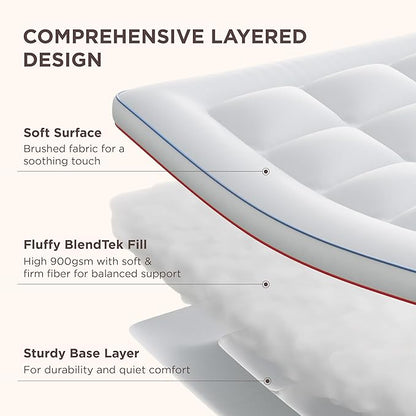 Bedsure Full Size Mattress Topper - Pillow Top Mattress Pad Cover with Deep Pocket Fits up to 21 Inches, Plush Soft Bed Topper for Back Pain Relief, Overfilled with Down Alternative Filling, White