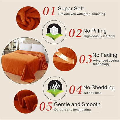 Fleece Blankets for All Season - Premium Lightweight Anti-Static Throw for Travel Size Bed Extra Soft Brush Fabric Warm Sofa Thermal Blanket 51" x 60"(Orange)