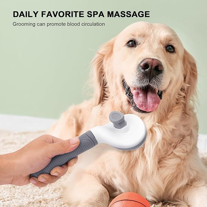 Self Cleaning Slicker Brush for Pet Grooming - Removes Loose Undercoat and Sheds, Suitable for Long and Short Hair Cats and Dogs, with Massaging Bristles (Grey)-Mewly Pet