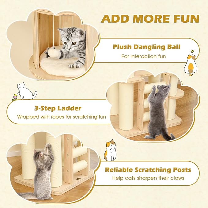 Tangkula 71” Tall Cat Tree, Multi-Layer Wood Cat Tower with Scratching Posts, Perch, Condo, Space Capsule, Ladder, Dangling Ball, Washable Cushions, Modern Cat Tree Tower for Indoor Cats Large Adult-Mewly Pet