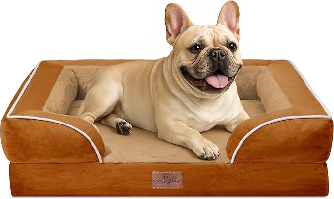 Comfort Expression Small Dog Beds Waterproof Orthopedic Foam Dog Sofa Beds for Medium Dogs Comfy Pet Bed with Washable Removable Cover & Non-Slip Bottom(Small,Caramel)-Mewly Pet