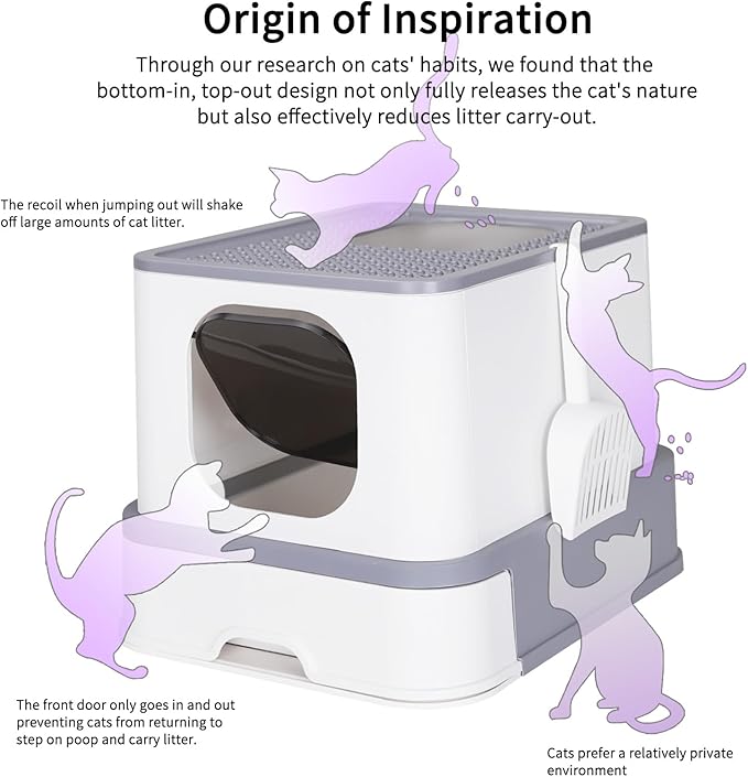 RIZZARI Large Enclosed Cat Litter Box : Covered Leak-Proof Reduces Odor - for Indoor Use Cat Owners (Light Gray)-Mewly Pet