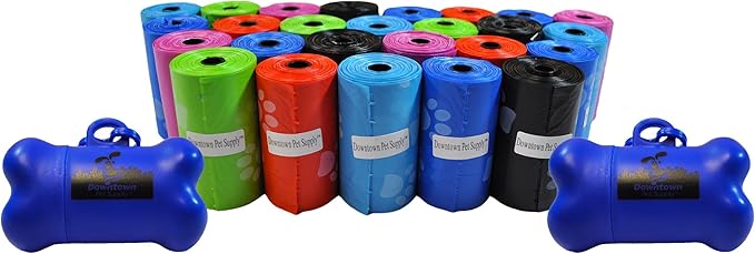 Downtown Pet Supply Rainbow Paw Print Poop Bags (520 CT & 2 Dispensers) - Leak-Proof, Unscented, Clips to Dog Leashes & Harnesses-Mewly Pet