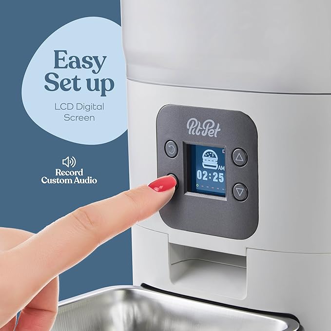 Smart Automatic Cat Feeder - 6-L Reliable Automatic Cat Food Dispenser with Display LCD Screen for Easy Set Up - (White)-Mewly Pet