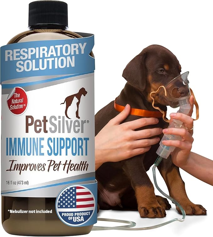 PetSilver Immune Support, Natural Nebulizer Solution, Promotes Respiratory Health in Cats & Dogs, Allergies, Sinus & Cough Treatment, Easy to Use, Patented Chelated Silver, Made in The USA, 16 fl oz-Mewly Pet