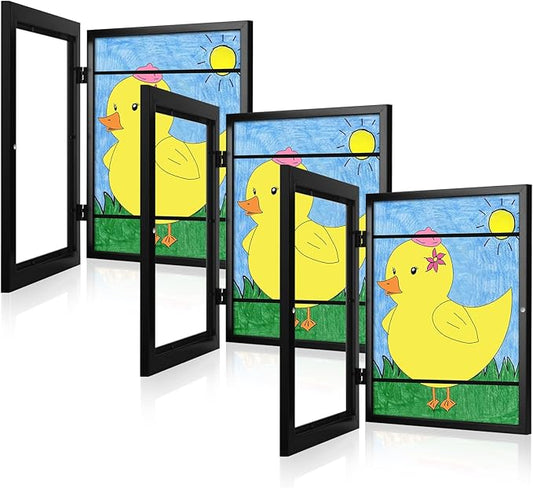 [3Pack] Kids Art Frames, 9x12 Front Opening Kids Artwork Frames Changeable, Black Artwork Display Storage Frame for Wall, Holds 50 Pcs, for 3D Picture, Crafts, Children Drawing, Hanging Art, Portfolio