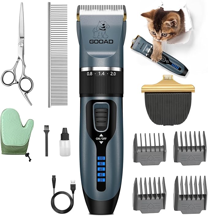 Cat Clippers, Professional Grooming Kit, Cordless Clippers for Thick Coats, Hair Trimmer, Low Noise Shaver Quiet Pet Tools Cats Dogs (Blue), 1.0 Count-Mewly Pet