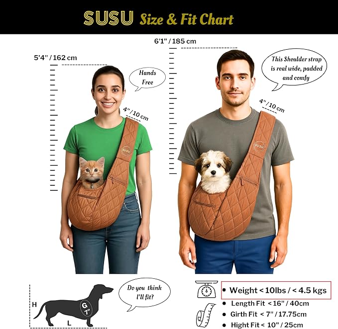 Small Dog Carrier Sling – Copper Brown Hands‑Free 2‑in‑1 Cross‑Body & Handheld Pet Sling for Small Dogs up to 10 lbs, Parachute‑Grade Rip‑Stop Nylon, Padded Strap & Safety Tether-Mewly Pet