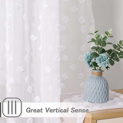 MYSKY HOME Pom Pom White Sheer Curtains for Bedroom Girls Room Curtains 84 Inches Long for Nursery Kids Light Filtering Boho Window Drapes, Rod Pocket, 52" Wide, 2 Panels