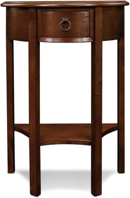 Seneca Solid Wood Demilune Console Table with Shelf and Drawer, Pecan, Perfect for Entryways, Hallways, and Stair Landings – Leick Home, 9030